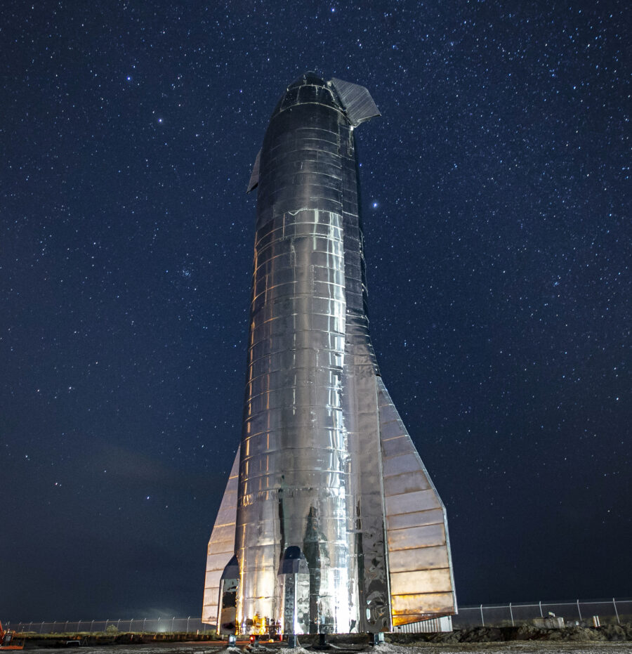 SpaceX's Starship at night