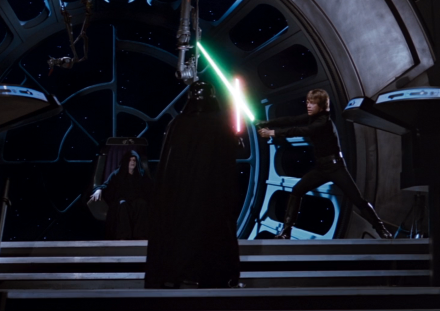 Darth Vader battles Luke Skywalker