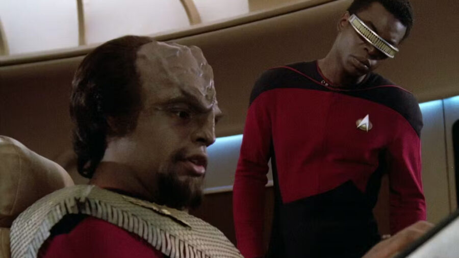 Geordi La Forge and Worf in Star Trek: The Next Generation's first season
