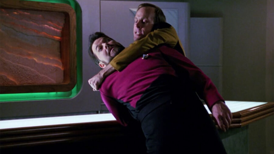 Barclay takes on Riker in Star Trek: The Next Generation episode Hollow Pursuits